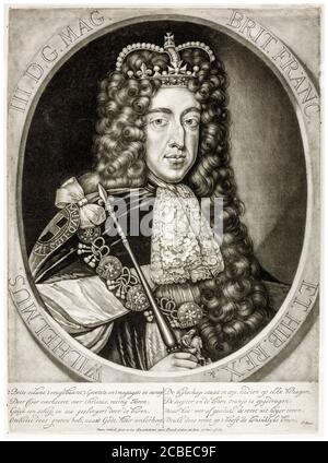 William III (1650-1702), Rey de Inglaterra, retrato grabado por Pieter Schenk, 1690-1699 Foto de stock