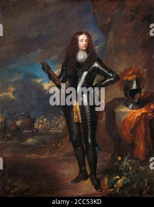 William III (1650-1702), Príncipe de Orange y Rey de Inglaterra (1689-1702), en plena armadura, retrato pintado por Caspar Netscher, 1680-1684 Foto de stock