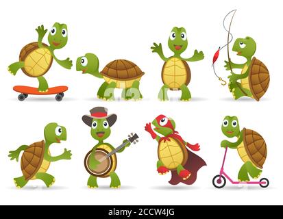  Dibujos animados lindo juego de tortugas Imagen Vector de stock