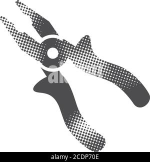 Icono de alicates en estilo de media tinta. Ilustración vectorial monocromo en blanco y negro. Ilustración del Vector