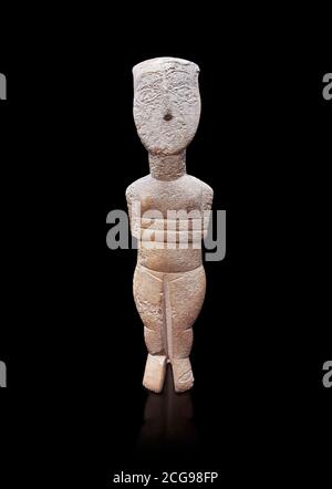 Estatuilla femenina : Cícladas tipo canónico, variedad Spedos. Período Cícladas temprano II, (2800-2300 AC), ' Museo de Arte Cícladas Atenas. De nuevo Foto de stock