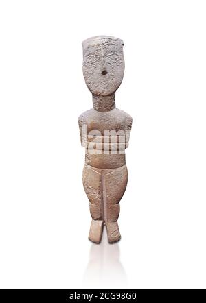 Estatuilla femenina : Cícladas tipo canónico, variedad Spedos. Período Cícladas temprano II, (2800-2300 AC), ' Museo de Arte Cícladas Atenas. De nuevo Foto de stock