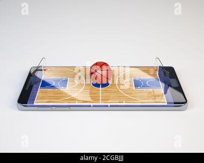 Teléfono inteligente como cancha de baloncesto, ver en línea, apostar  concepto en línea, renderizado en 3d Fotografía de stock - Alamy