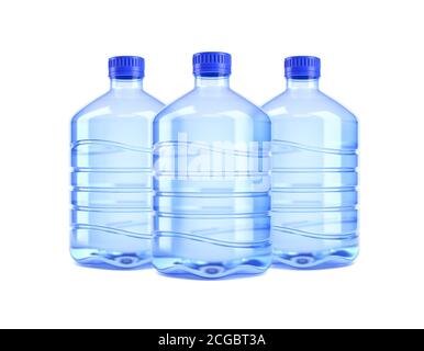 Grandes botellas de agua sobre un fondo blanco 3D rendering Foto de stock