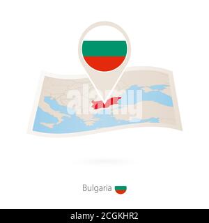 Mapa de papel doblado de Bulgaria con el alfiler de la bandera de Bulgaria. Ilustración vectorial Ilustración del Vector