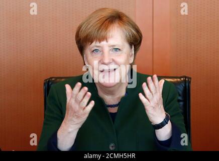 German Chancellor Angela Merkel attends the weekly cabinet meeting at the Chancellery in Berlin, Germany, May 10, 2017.    REUTERS/Fabrizio Bensch