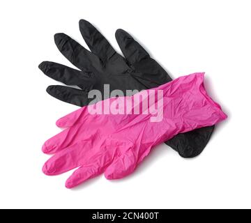 guantes de látex rosa y negro aislados fondo blanco Fotografía de stock - Alamy