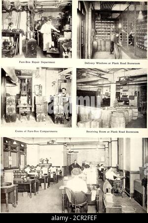 . Diario del ferrocarril eléctrico . Vista de Sección de Bins en Plank Road Storeroom Plate XLVIII. Sala de Cajero en la que los recibos de conductores se cuentan el 7 de octubre de 1911.