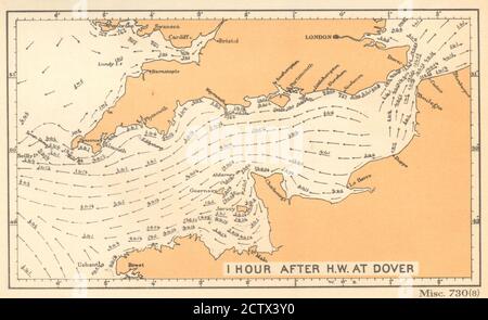 Corrientes del Canal Inglés 1 hora después de agua alta en Dover. Mapa DEL ALMIRANTAZGO 1943 Foto de stock