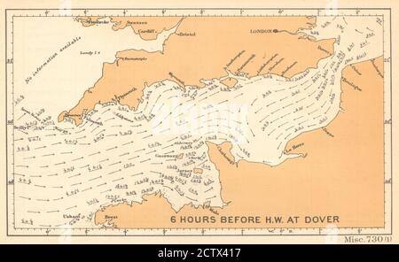Inglés Canal corrientes 6 horas antes de alta agua en Dover. Mapa DEL ALMIRANTAZGO 1943 Foto de stock