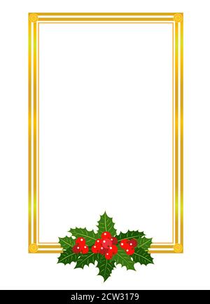 Marco de Navidad de oro con hojas de acebo en Navidad de estilo retro  diseño de plantilla de tarjeta Imagen Vector de stock - Alamy