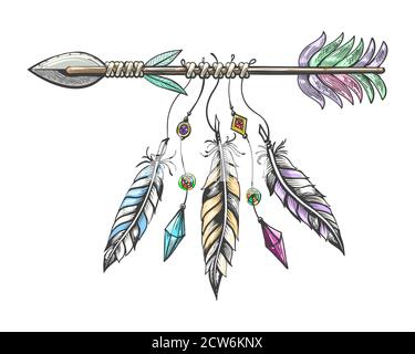 Mano De La Pluma De Boho Del Indio Dibujada Ilustración del Vector -  Ilustración de flecha, handmade: 81177154