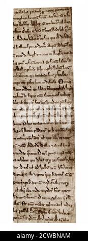 Sección de la Carta Magna Libertatum (Gran Carta de las Libertades), comúnmente llamada Carta Magna es una carta de derechos acordada por el rey Juan de Inglaterra en Runnymede, cerca de Windsor, el 15 de junio de 1215 Foto de stock