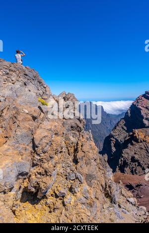 En el Parque Nacional Roque de los Muchachos, en la cima de la Caldera de Taburiente, la Palma, Canarias Foto de stock