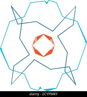 Forma de geometría aleatoria abstracta. Arte generativo geométrico zig-zag, entrecruzado angular, ilustración edgy. Extraño, extraño elemento de diseño colorido