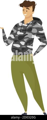 Ilustración vectorial de color plano del explorador. Aventurero en ropa de  supervivencia. Turista masculino en ropa de camuflaje. Paño de estilo de  vida activo Imagen Vector de stock - Alamy