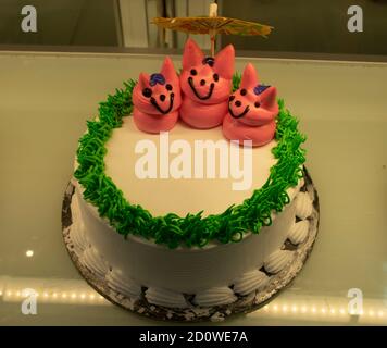 Delicioso pastel de cumpleaños rosa verde amarillo y blanco colores  Fotografía de stock - Alamy