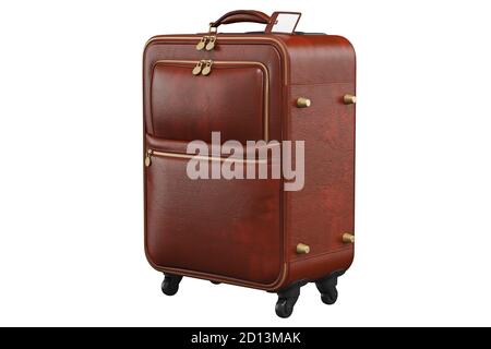 Maleta viaje grande cuero marrón equipaje. Fondo blanco aislado 3D  Fotografía de stock - Alamy