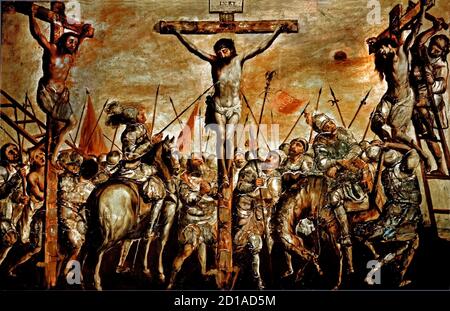 Crucifixión de Cristo siglo 17-18 por Anonymous Pintor Virreinato de Nueva España México ( Museo de América en Madrid ) Foto de stock