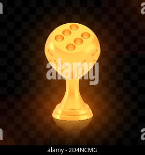 Ganador del premio de la copa de dados, logotipo de trofeo de oro aislado sobre fondo negro transparente Ilustración del Vector