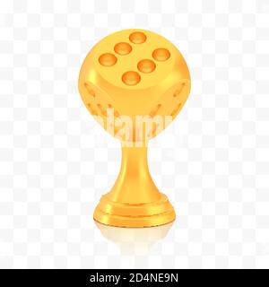 Ganador del premio de la copa de dados, logotipo del trofeo de oro aislado sobre fondo blanco transparente Ilustración del Vector