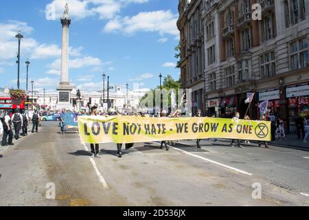 PARLIAMENT SQUARE, LONDRES/INGLATERRA- 1 de septiembre de 2020: Rebelión de extinción en Londres protestando por la aprobación del proyecto de ley de emergencia Climática y Ecológica