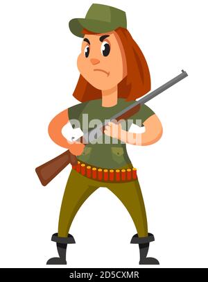  Ilustración de dibujos animados de un cazador apuntando a un rifle Imagen Vector de stock