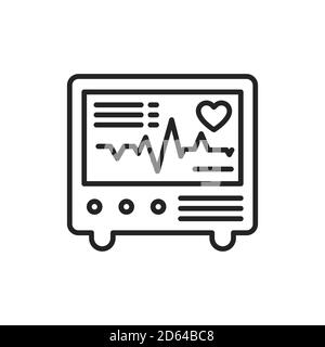 Icono de línea negra del electrocardiógrafo. Dispositivo médico Ilustración del Vector