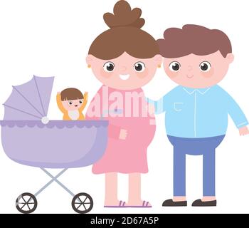 Embarazo Y Maternidad Papa Y Mama Embarazada Con Bebe En Ilustracion Vectorial De Pram Imagen Vector De Stock Alamy