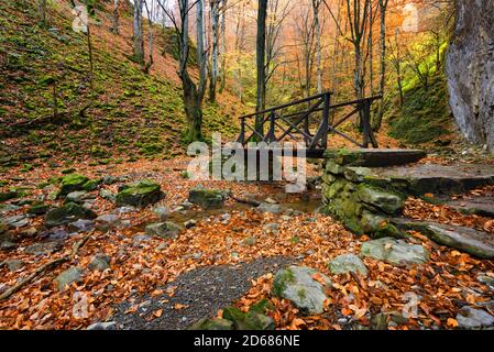 Autumn landscape near the town of Teteven, Stara planina Mountains, Bulgaria Stock Photo
