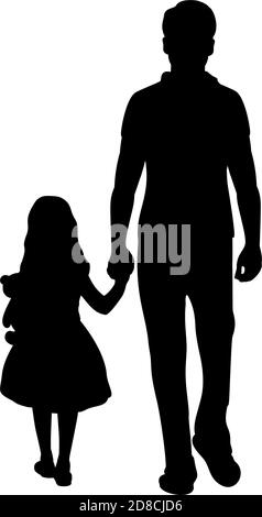 Silueta de padre caminante con hija de espalda Imagen Vector de stock -  Alamy