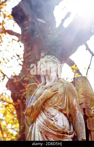 Estatua de un ángel en el Cementerio Kensal Green en otoño, Londres, Reino Unido
