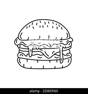 Icono de hamburguesa. Estilo de icono de Doodle dibujado a mano o contorno negro Ilustración del Vector