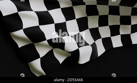 Blanco y negro Bandera de carreras de cuadros renderizado en 3D Foto de stock