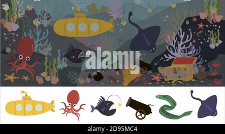 Conjunto de animales marinos de dibujos animados Imagen Vector de stock