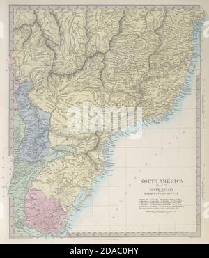 BRASIL DEL SUR PARAGUAY URUGUAY. Bahia Minas Gerais São Paulo. SDUK 1857 mapa antiguo