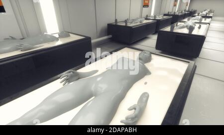renderización 3d. Escena futurista y figura humanoide