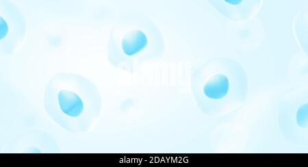 Células humanas sobre fondo azul claro. Núcleo y citoplasma. ilustración 3d.