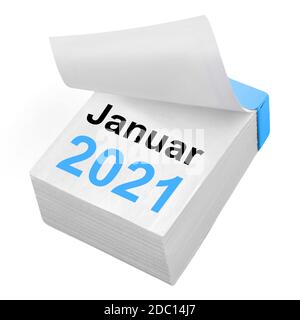 Calendario Alemán Enero 2021 aislado sobre fondo blanco