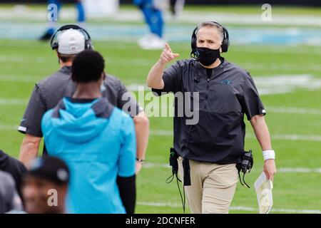 Charlotte, NC, EE.UU. 22 de noviembre de 2020. Matt Rhule, entrenador principal de Carolina Panthers durante el partido de la NFL en el Bank of America Stadium en Charlotte, NC. (Scott Kinser/Cal Sport Media). Crédito: csm/Alamy Live News