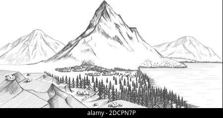 Sierra de montaña dibujo a mano estilo vintage clipart blanco y negro  aislado sobre fondo blanco, el concepto logo de la Sierra Imagen Vector de  stock - Alamy
