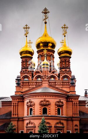 Cúpulas doradas del Getsemaní Chernigovsky skete, Sergiev Posad, Moskovskaya oblast, Rusia Foto de stock
