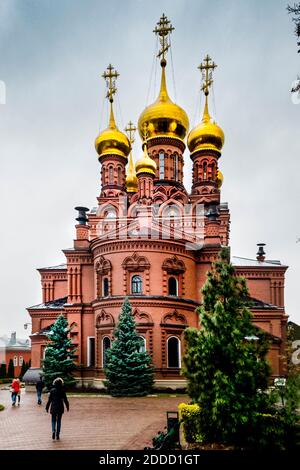 Cúpulas doradas del Getsemaní Chernigovsky skete, Sergiev Posad, Moskovskaya oblast, Rusia Foto de stock