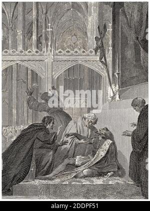 La muerte del rey Enrique IV de Inglaterra (1367-1413) el 20 de marzo de 1413, grabado por William Bromley después de Robert Smirke, 1816 Foto de stock