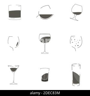 Conjunto de objetos sobre el tema de las copas de vino Ilustración del Vector