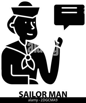 icono de hombre marinero, signo de vector negro con trazos editables, ilustración de concepto