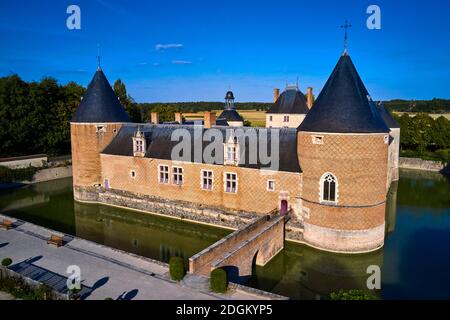 Francia, Loiret (45), Chilleurs-aux-Bois, Castillo de Chamerolles, propiedad del departamento de Loiret (vista aérea) Foto de stock