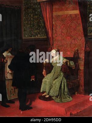 Colón antes de Isabel, (Cristóbal Colón y Reina Isabel I de Castilla), pintura de Jean Paul Laurens, antes de 1921 Foto de stock