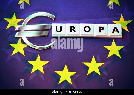 Eurozeichen auf EU-Fahne, EU-Haushalt Foto de stock