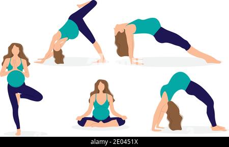 conjunto de posturas de yoga. mujer practicando meditación y estiramiento.  concepto de estilo de vida saludable. ilustración vectorial de dibujos  animados plana. 5995843 Vector en Vecteezy